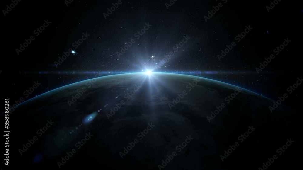 Wall mural planet earth as seen from space. with stars background. realistic 3d animation