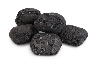 bbq charcoal briquette isolated on white background with clipping path and full depth of field
