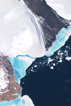 Glaciers and ice melting in the North, satellite image showing the environmental situation