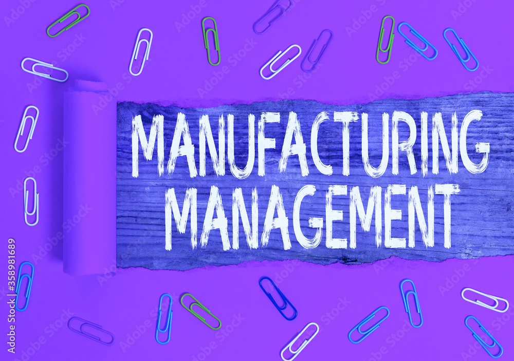 Aufkleber text sign showing manufacturing management. business photo text methods used to define how products 