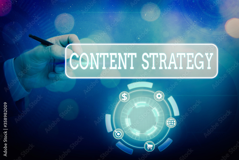 Aufkleber text sign showing content strategy. business photo text important marketing approach distributed to 