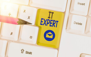 Conceptual hand writing showing It Expert. Concept meaning expertise when dealing with database...