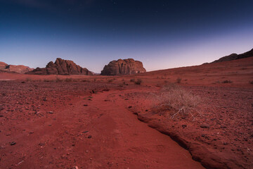 Footstep on red sand, desert looks like planet Mars. 