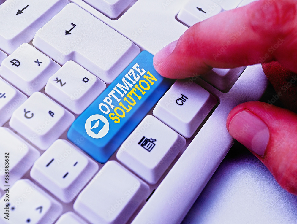 Poster word writing text optimize solution. business photo showcasing process of finding the greatest value