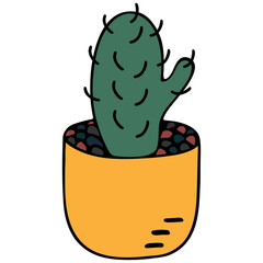 Cactus in a pot. Vector illustration on an isolated white background. Indoor plant with thorns to create coziness in the interior. Stay safe at home. Cartoon style. Web design, sticker.
