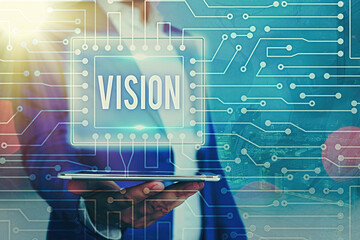 Text sign showing Vision. Business photo showcasing something that is or has been seen or something...