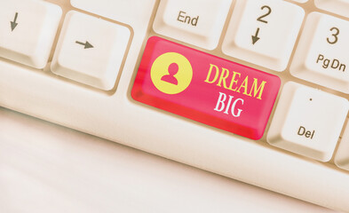 Conceptual hand writing showing Dream Big. Concept meaning positive attitude to motivate oneself to...