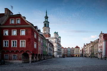 Poznan, Poland: Empty old market square due to coronavirus disease.