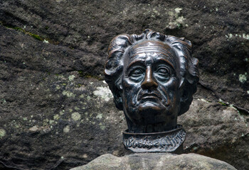 Bronze bust of german writer Johann Wolfgang Goethe, Adrspach Rock Town, Czech Republic.