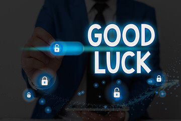 Conceptual hand writing showing Good Luck. Concept meaning expressing hope for someone to be...