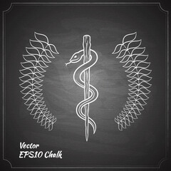 rod of Asclepius chalk painted medicine symbol on chalkboard vector illustration