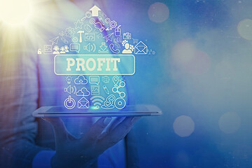 Text sign showing Profit. Business photo text the difference between the amount earned and the...