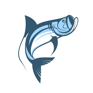 jumping tarpon fish logo template vector illustration