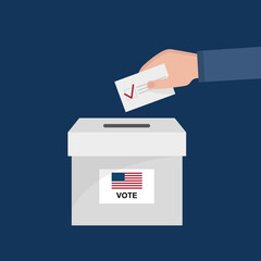 Vote 2020 in the USA, banner design. 2020 United States of America Presidential Election banner. American Flag. Flat vector illustration