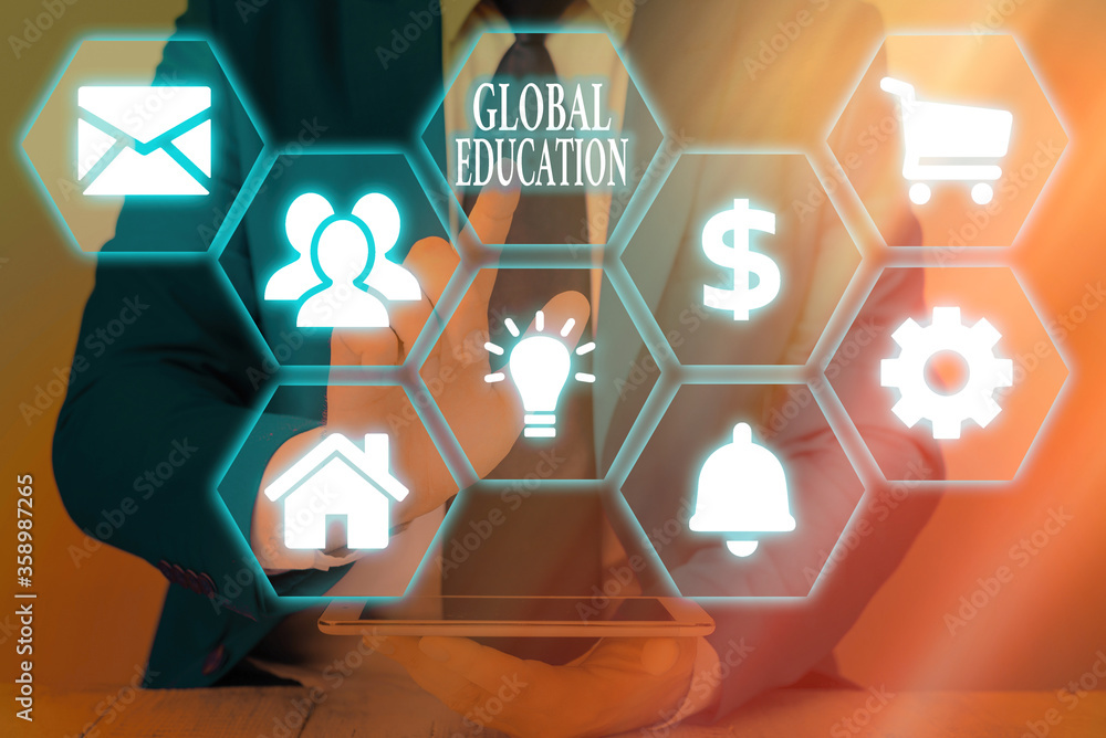 Poster writing note showing global education. business concept for interdisciplinary approach to learning c