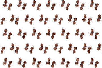 coffee beans on a white background, pattern.