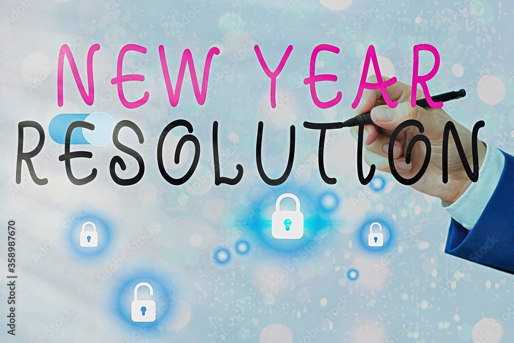 Aufkleber text sign showing new year resolution. business photo text listing of goals and change with determin