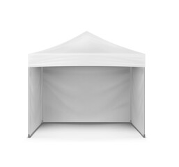Pop-up canopy tent, vector mockup. Exhibition outdoor show pavilion, mock-up. White event marquee, template for design