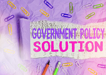 Text sign showing Government Policy Solution. Business photo text designed game plan created in...