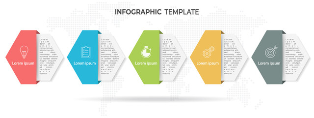 Modern hexagon timeline infographic template 5 options.