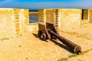 Fototapeta na wymiar It's Cannon in the Portuguese citadel of Mazagan, UNESCO World Heritage Site, El Jadida, Morocco