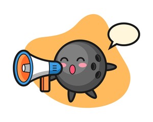 Bowling ball cartoon holding a megaphone