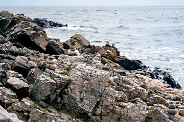 Fototapeta na wymiar Wild rocky sea coast on Kullen peninsula in western Sweden, Skane