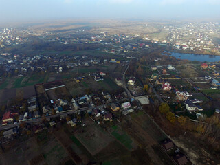 Aerial view of the saburb landscape (drone image). Near Kiev