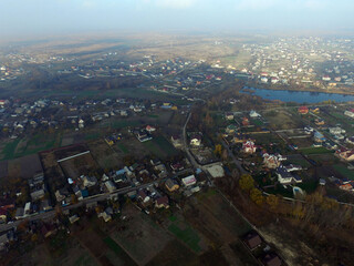 Aerial view of the saburb landscape (drone image). Near Kiev