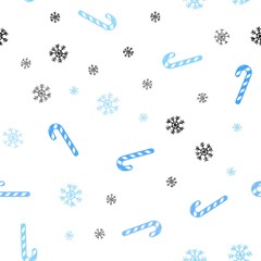 Light BLUE vector seamless layout with christmas sweet desserts.