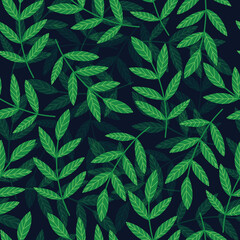 Naklejka na ściany i meble Leaves seamless pattern.Vector hand drawn illustration on a dark background.