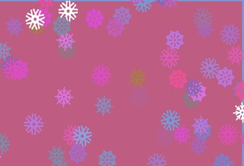 Light Pink, Blue vector template with ice snowflakes.