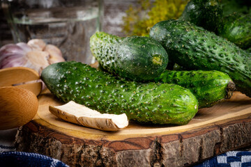 Preparation for pickling cucumbers.