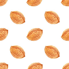 Watercolor illustrations of colorful walnut. Seamless pattern for greeting design.