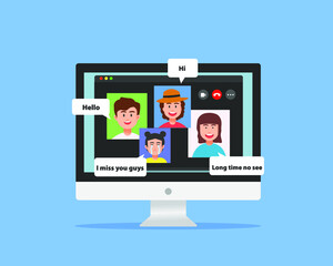 Concept of video chat group between friends