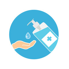 Disinfection. Hand sanitizer bottle icon, washing gel. Vector illustrationDisinfection. Hand sanitizer bottle icon, washing gel. Vector illustration	
