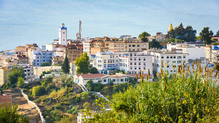It's Panorama of Chefchaouen, Morocco. Town famous by the blue painted walls of the houses