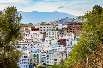 Obraz premium It's Panorama of Chefchaouen, Morocco. Town famous by the blue painted walls of the houses