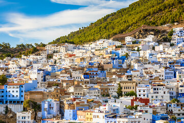 It's Panorama of Chefchaouen, Morocco. Town famous by the blue painted walls of the houses