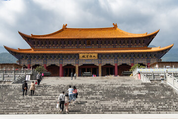 
February 2019. Dali, China. The Three Pagodas are located in the Chongsheng temple. Buildings that make up the temple.