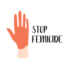 Hand in red paint, like in blood. Femicide, feminicide concept. Domestic violence. Flat vector illustration - 358995024