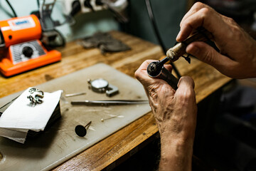 close-up. The jeweler makes a silver ring. On the island of Bali. Indonesia
