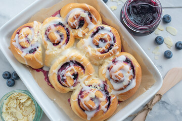 Blueberry cinnamon rolls with lemon frosting