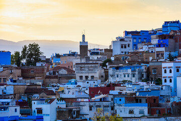 It's Panorama of Chefchaouen, Morocco. Town famous by the blue painted walls of the houses