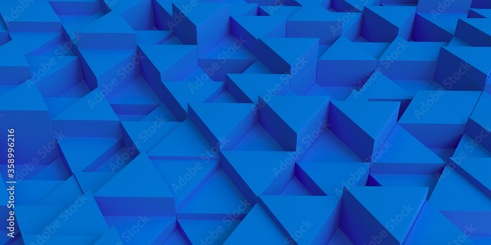 Poster volumetric blue triangles on different levels as texture and background.