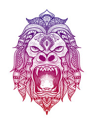 Illustration vector gorilla head mandala style with sacred geometry.