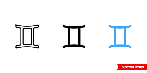 Gemini icon of 3 types. Isolated vector sign symbol.