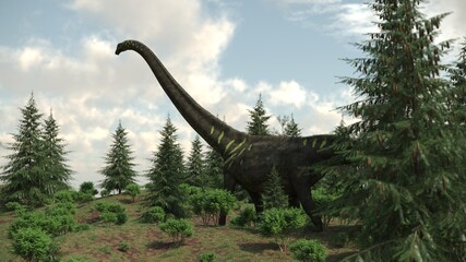 3d rendering of the walking and grazing mamenchisaurus dinosaur © Kostyantyn Ivanyshen