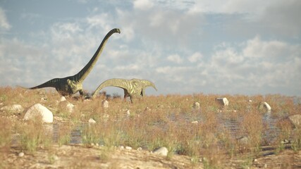 3d rendering of the walking and grazing mamenchisaurus dinosaur © Kostyantyn Ivanyshen