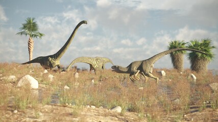 3d rendering of the walking and grazing mamenchisaurus dinosaur © Kostyantyn Ivanyshen